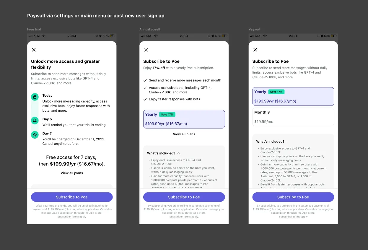Poe subscription tiers, view 1